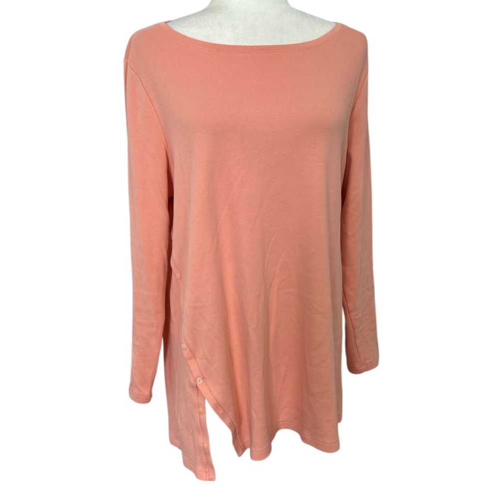CHICO’S Women's Pima Cotton Side-Button Tunic Knit Top Paste Peach Size Large 2